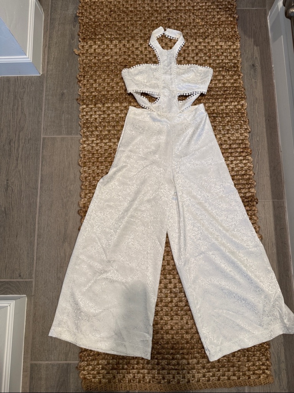 White Halter Cutout Wide-Leg Jumpsuit - Picture 2 of 9